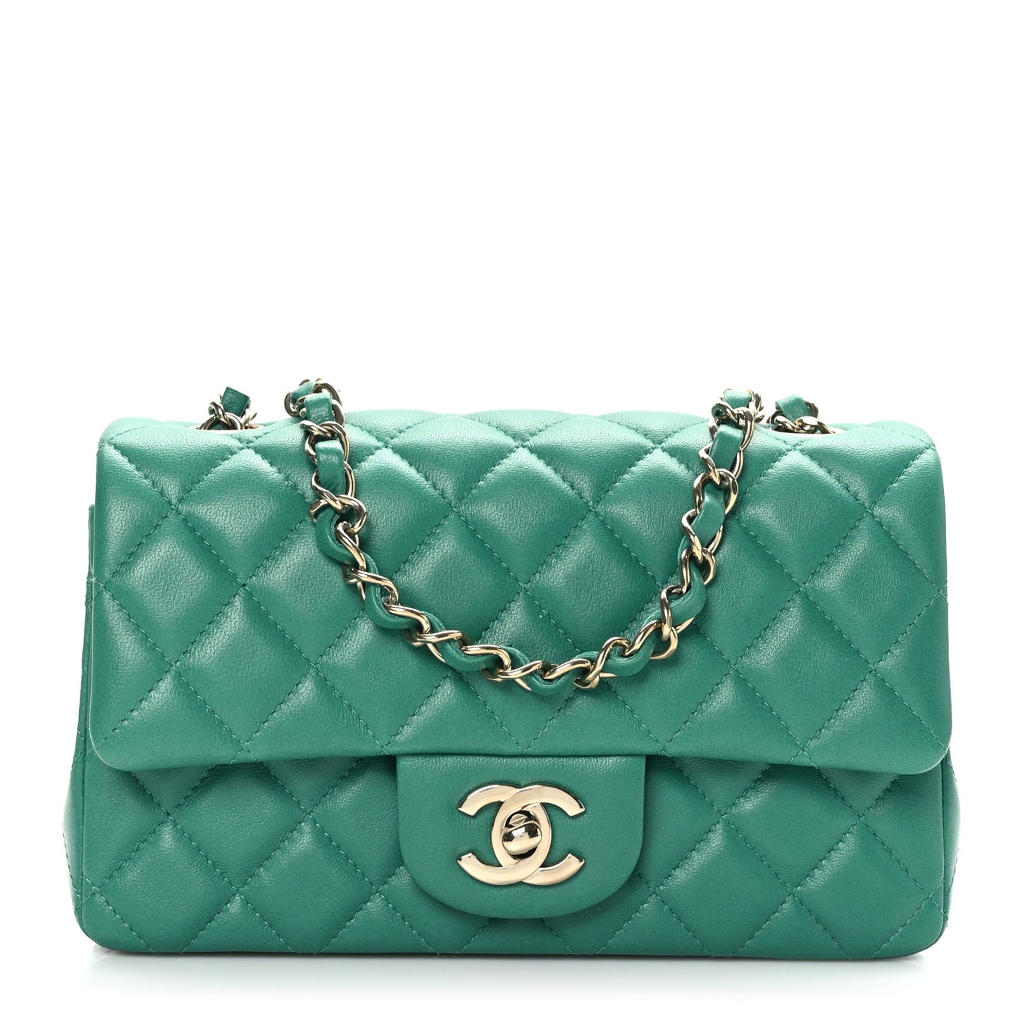 Lambskin Quilted Mini Rectangular Flap Green