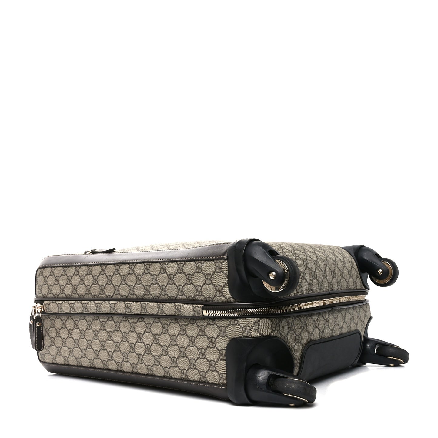 GG Supreme Monogram Selleria Calfskin Four Wheel Carry On Suitcase Beige Ebony Cocoa