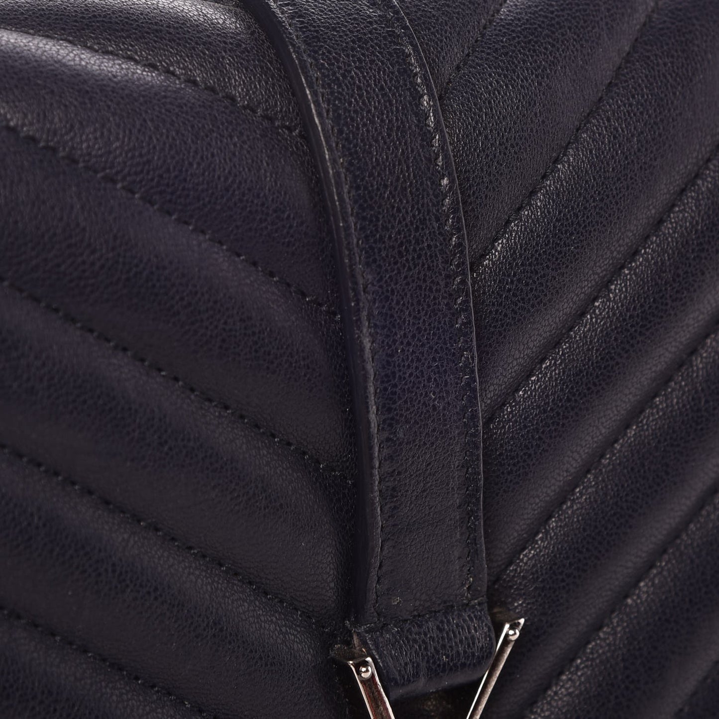 Sheepskin Matelasse Chevron Monogram Medium College Bag Deep Marine