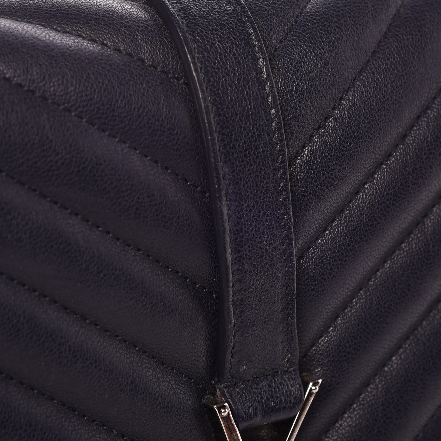 Saint Laurent Sheepskin Matelasse Chevron Monogram Medium College Bag Deep Marine 27 of 27