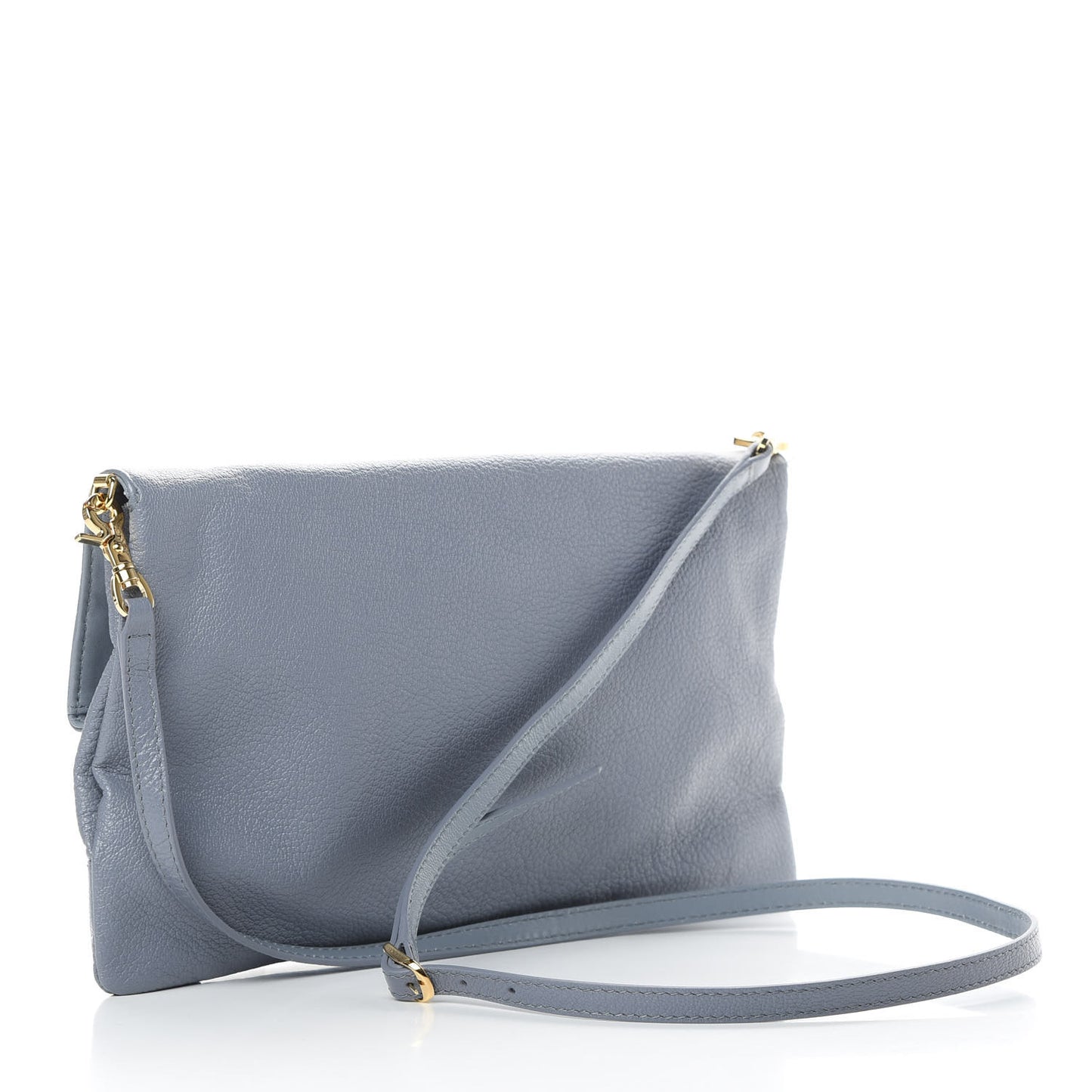 Chevre Gold Metallic Edge Hardware Envelope Clutch Bleu Acier