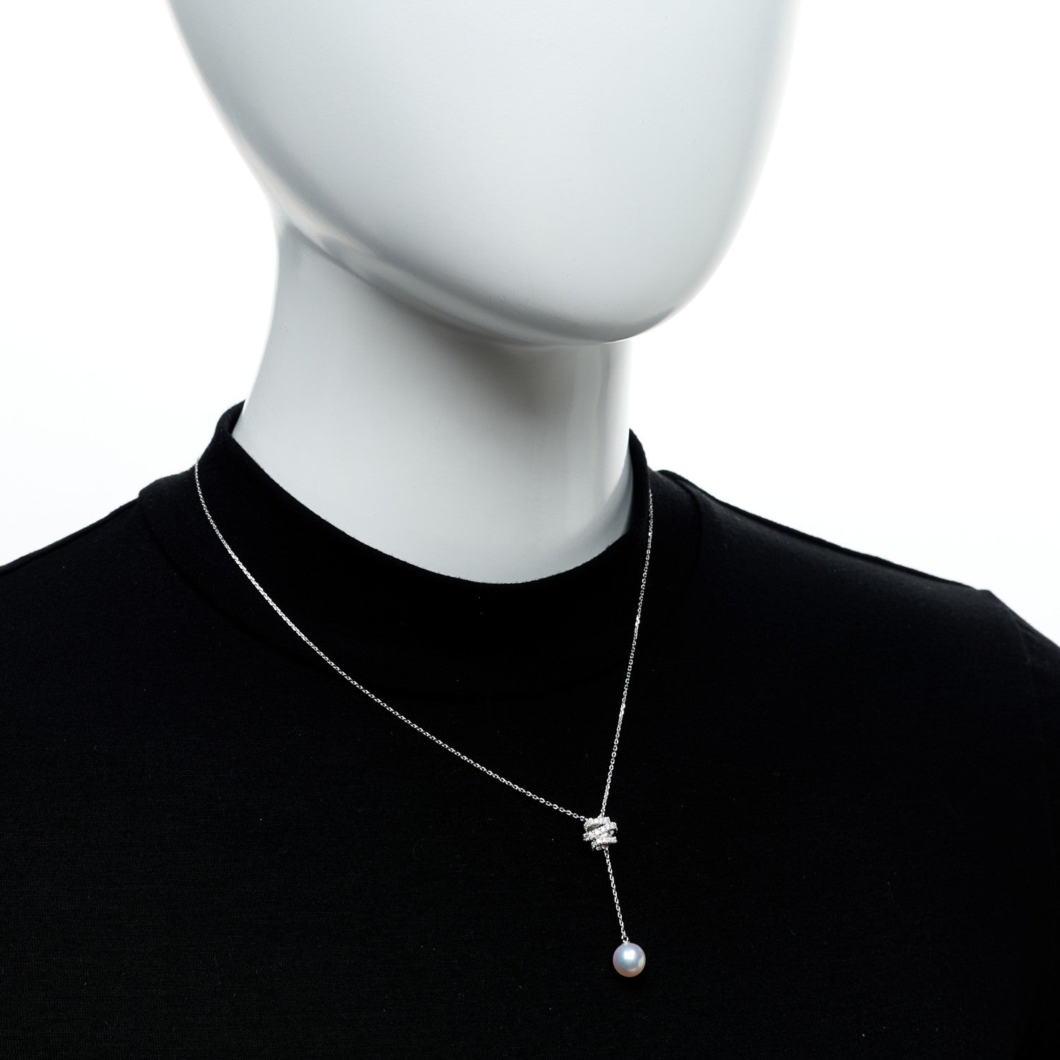 Mikimoto 18K White Gold Diamond Akoya Pearl 7.5-8mm Lariat Necklace 2 of 7