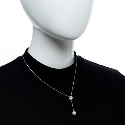 Mikimoto 18K White Gold Diamond Akoya Pearl 7.5-8mm Lariat Necklace 2 of 7