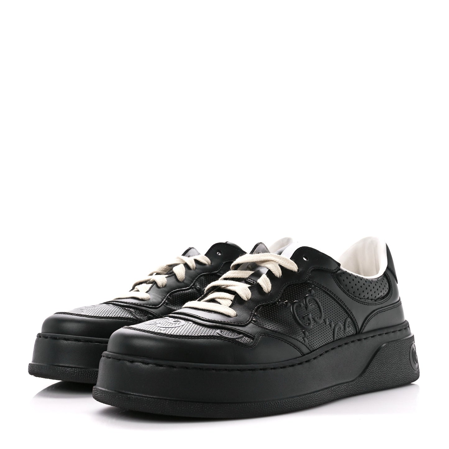 Calfskin GG Tennis Embossed Perforated Mens Interlocking G 55mm Sneakers 8 Black