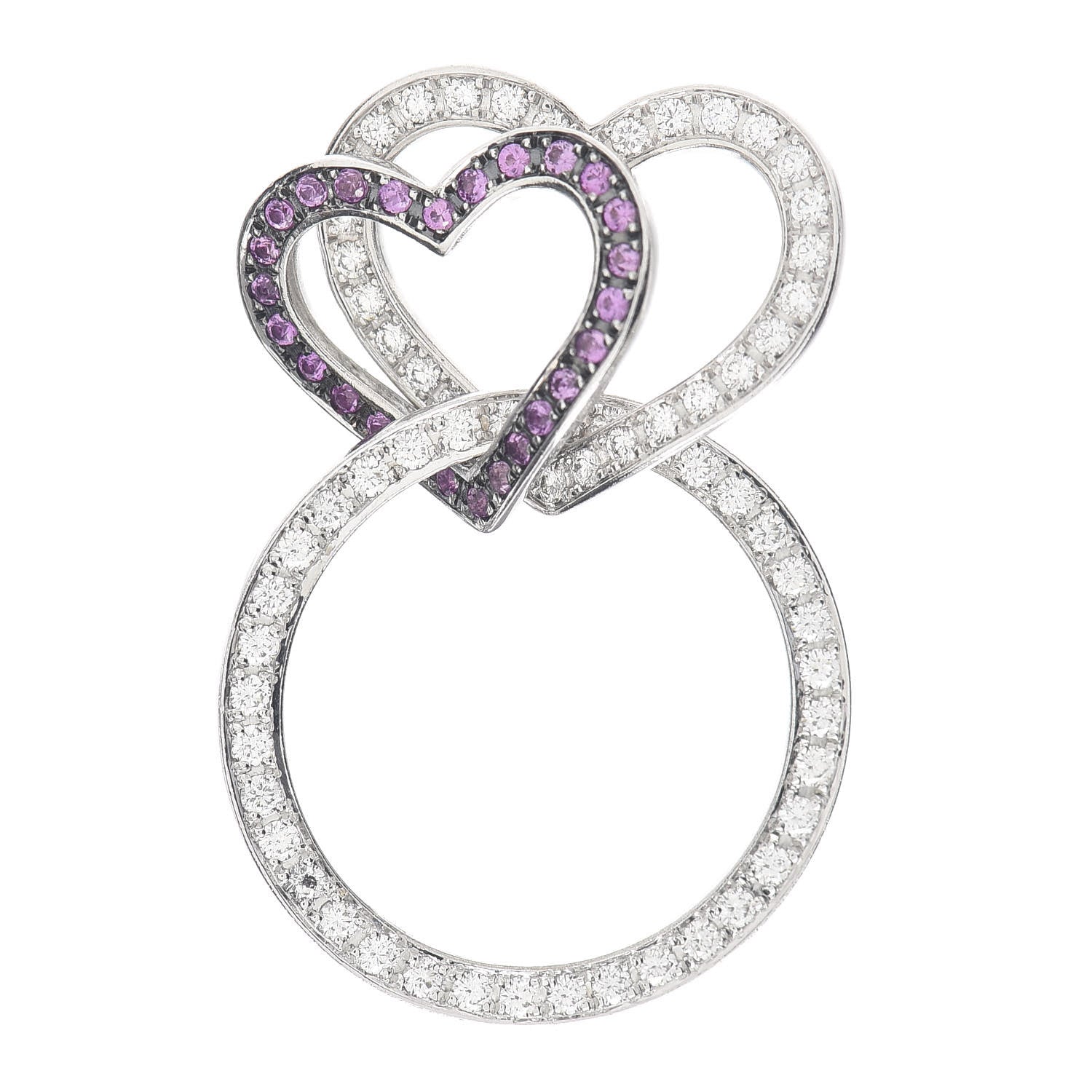Chopard 18K White Gold Diamond Pink Sapphire Interlocking Heart Pendant 1 of 3