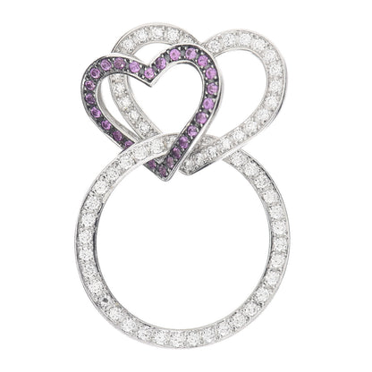 Chopard 18K White Gold Diamond Pink Sapphire Interlocking Heart Pendant 1 of 3