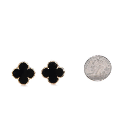 Van Cleef & Arpels 18K Yellow Gold Black Onyx Vintage Alhambra Earrings 2 of 7