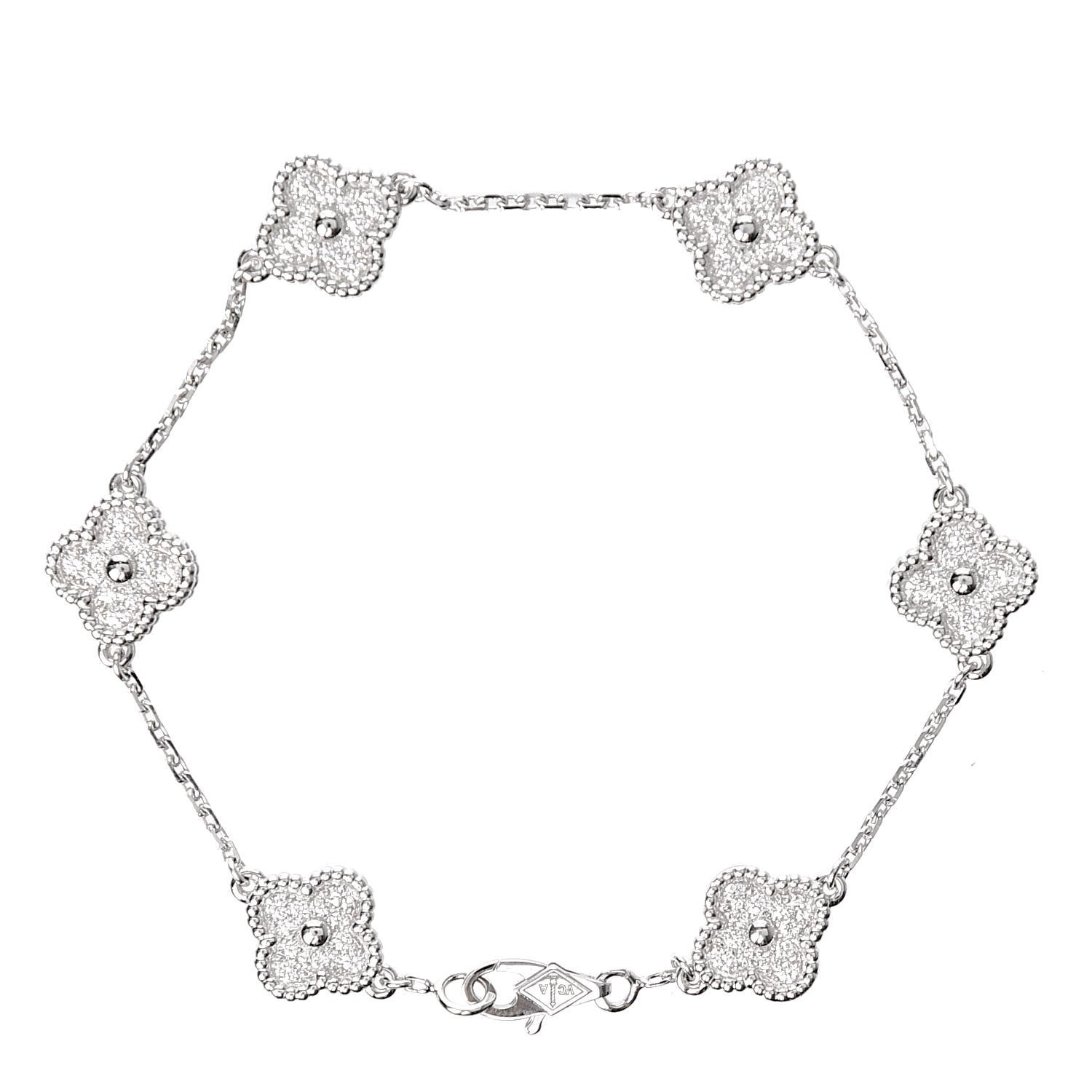 Van Cleef & Arpels 18K White Gold Diamond 6 Motifs Sweet Alhambra Bracelet 3 of 5