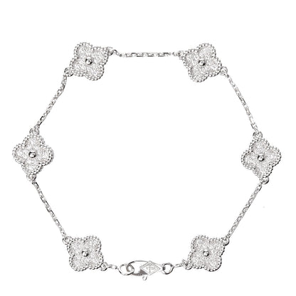 Van Cleef & Arpels 18K White Gold Diamond 6 Motifs Sweet Alhambra Bracelet 3 of 5