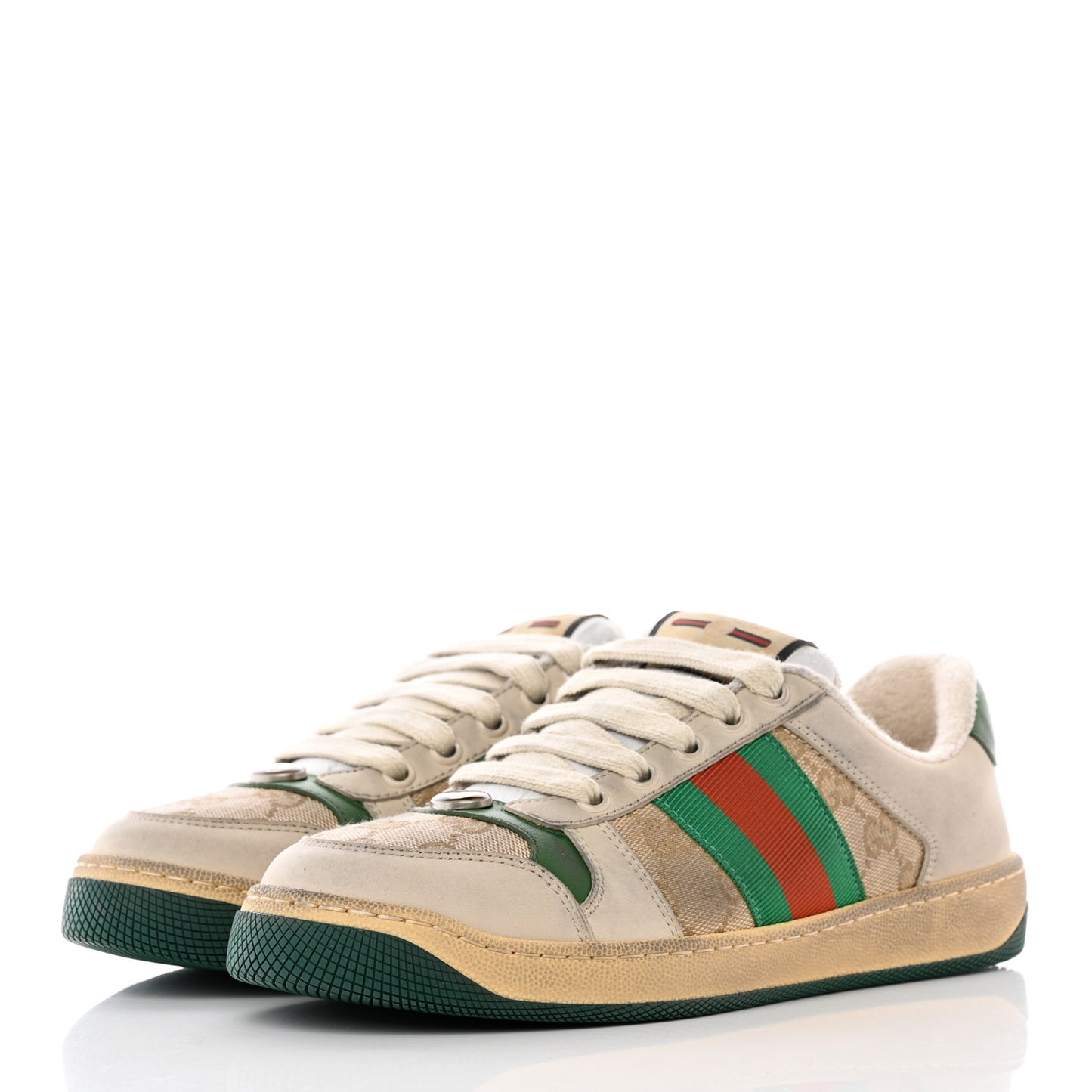 GG Monogram Nubuck Web Womens Screener Sneakers 37 New Sand Milk Vintage Green