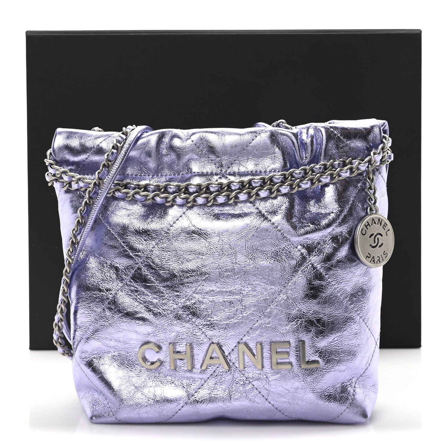 Chanel Metallic Calfskin Quilted Mini Chanel 22 Lilac 11 of 11