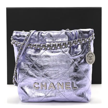 Chanel Metallic Calfskin Quilted Mini Chanel 22 Lilac 11 of 11
