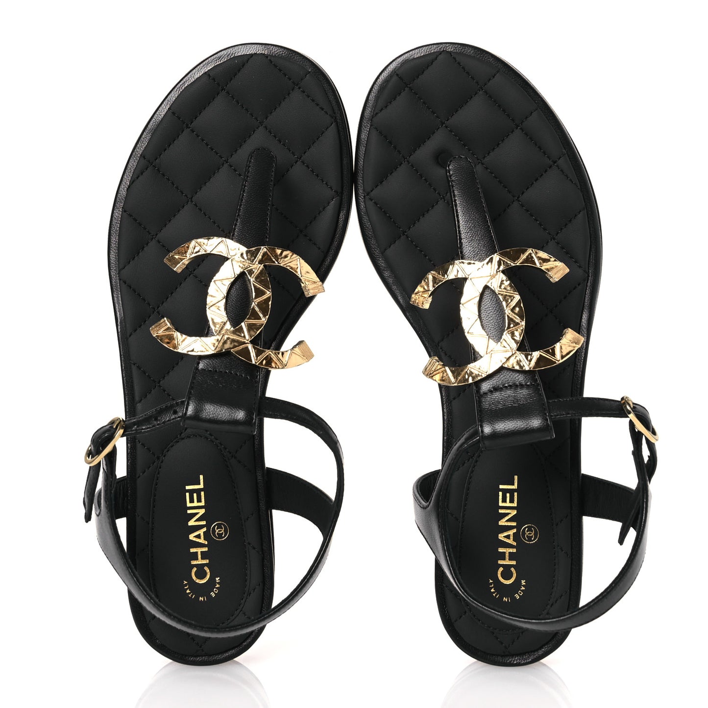 Lambskin CC Thong Sandals 36 Black