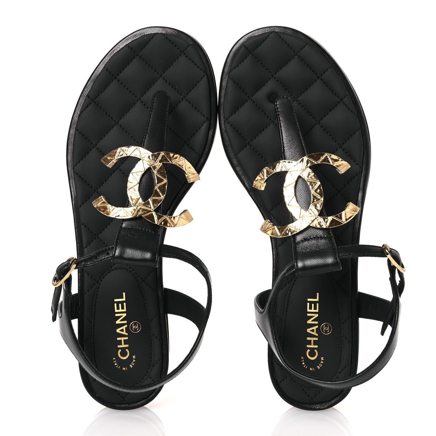 Chanel Lambskin CC Thong Sandals 36 Black 2 of 11