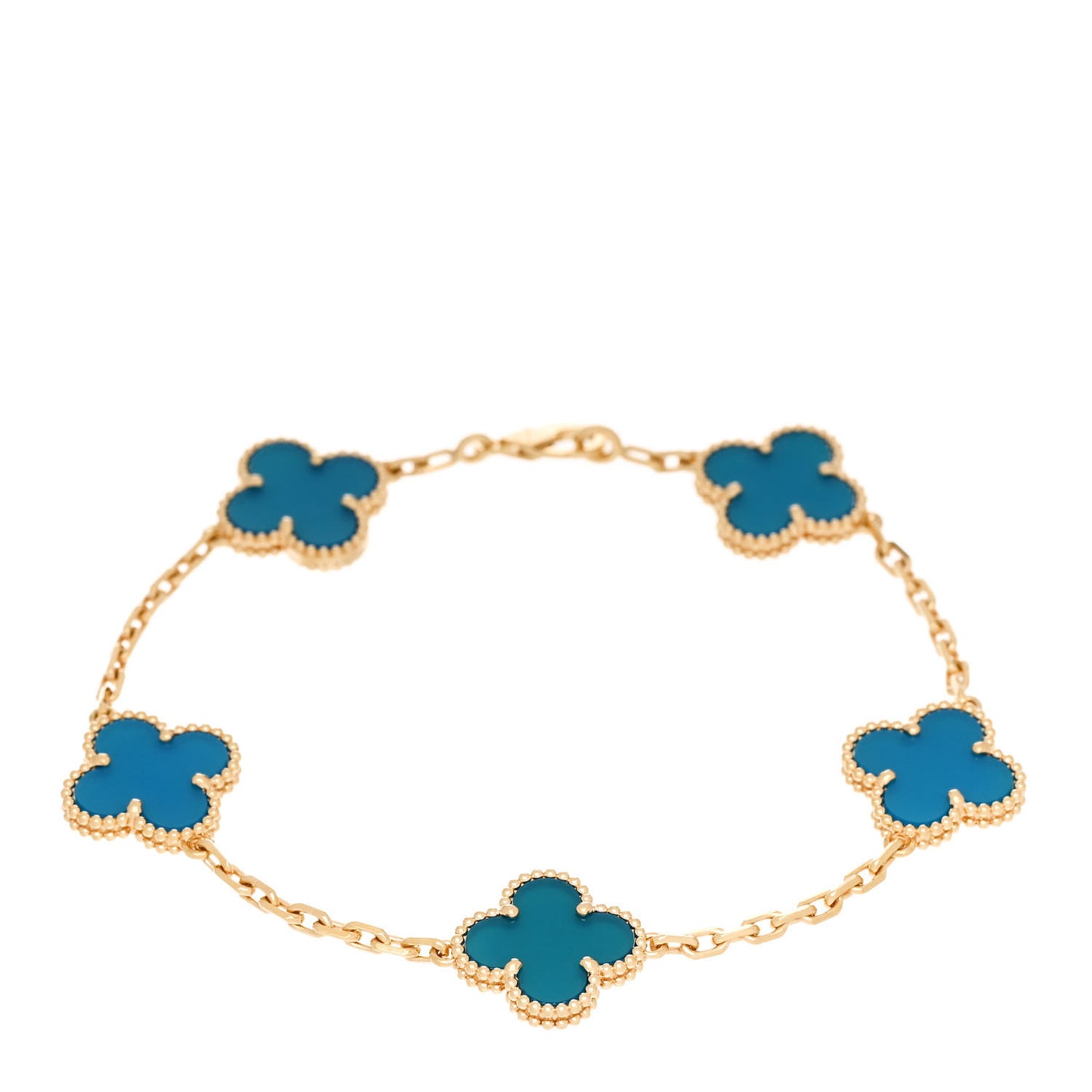 18K Yellow Gold Blue Agate 5 Motifs Vintage Alhambra Bracelet