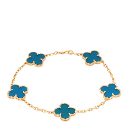 Van Cleef & Arpels 18K Yellow Gold Blue Agate 5 Motifs Vintage Alhambra Bracelet 1 of 5