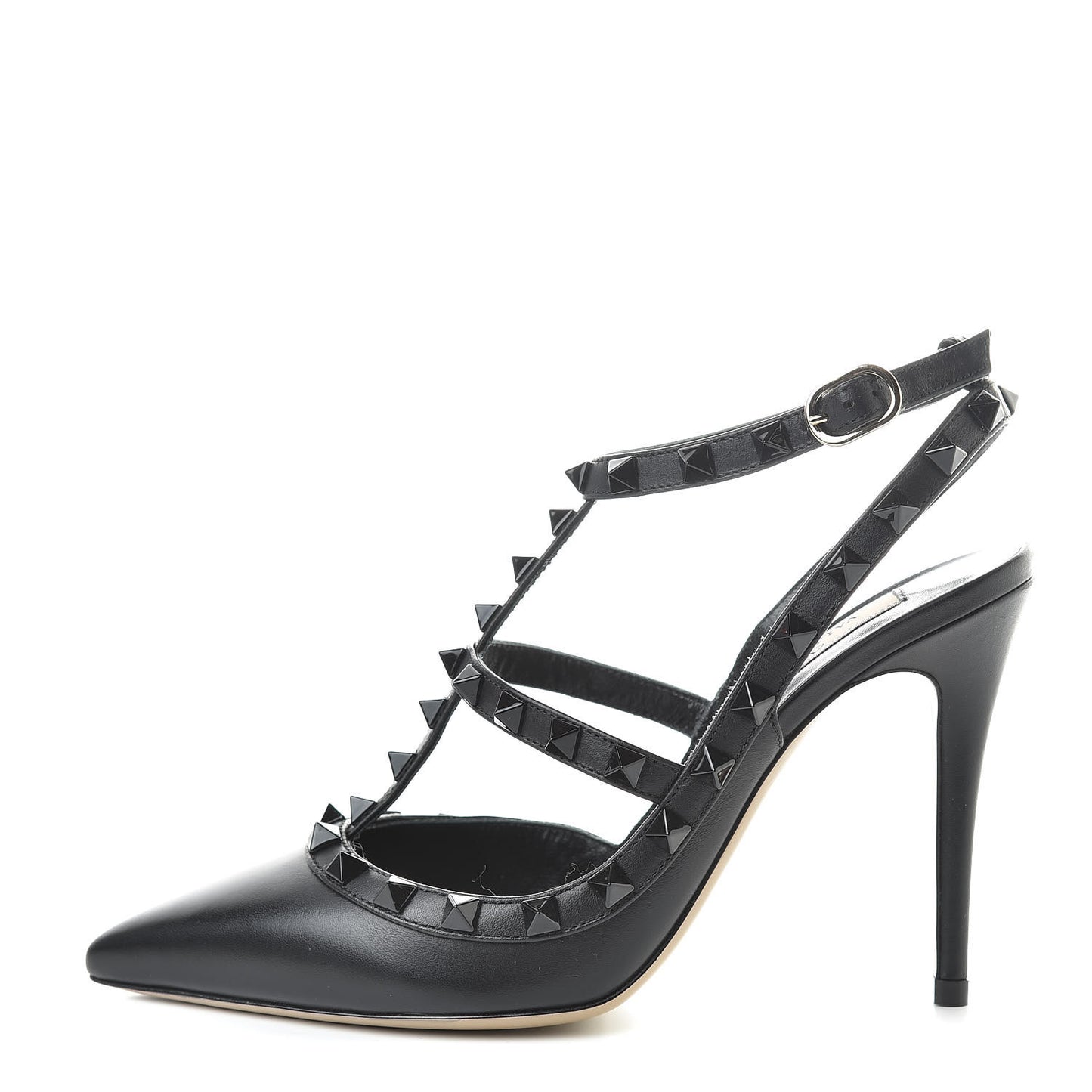 Calfskin Nappa Monochrome Rockstud Ankle Strap 100mm Pumps 36 Black