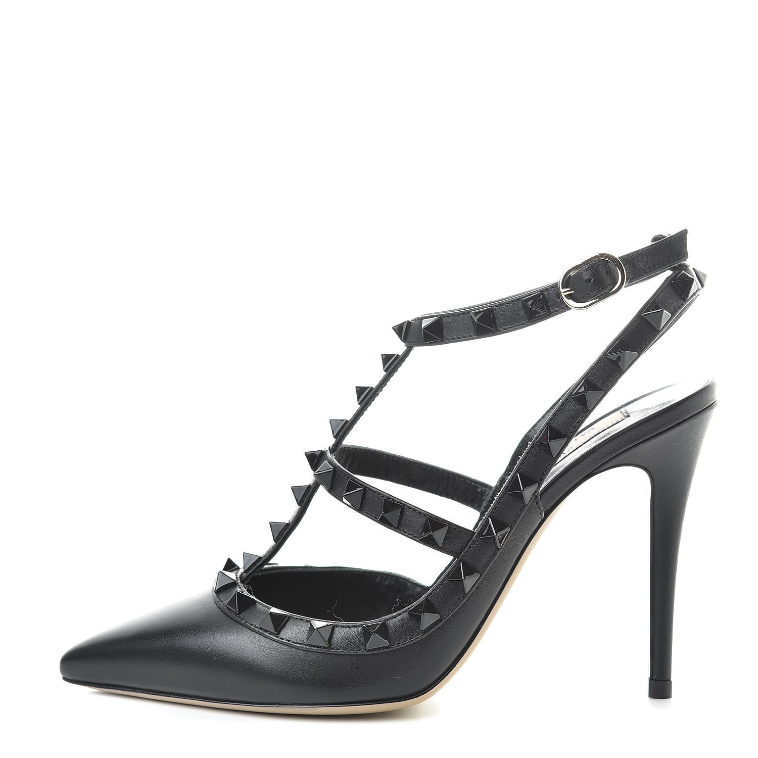Valentino Garavani Calfskin Nappa Monochrome Rockstud Ankle Strap 100mm Pumps 36 Black 1 of 8