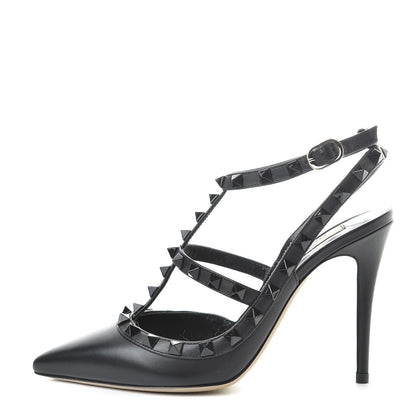 Valentino Garavani Calfskin Nappa Monochrome Rockstud Ankle Strap 100mm Pumps 36 Black 1 of 8