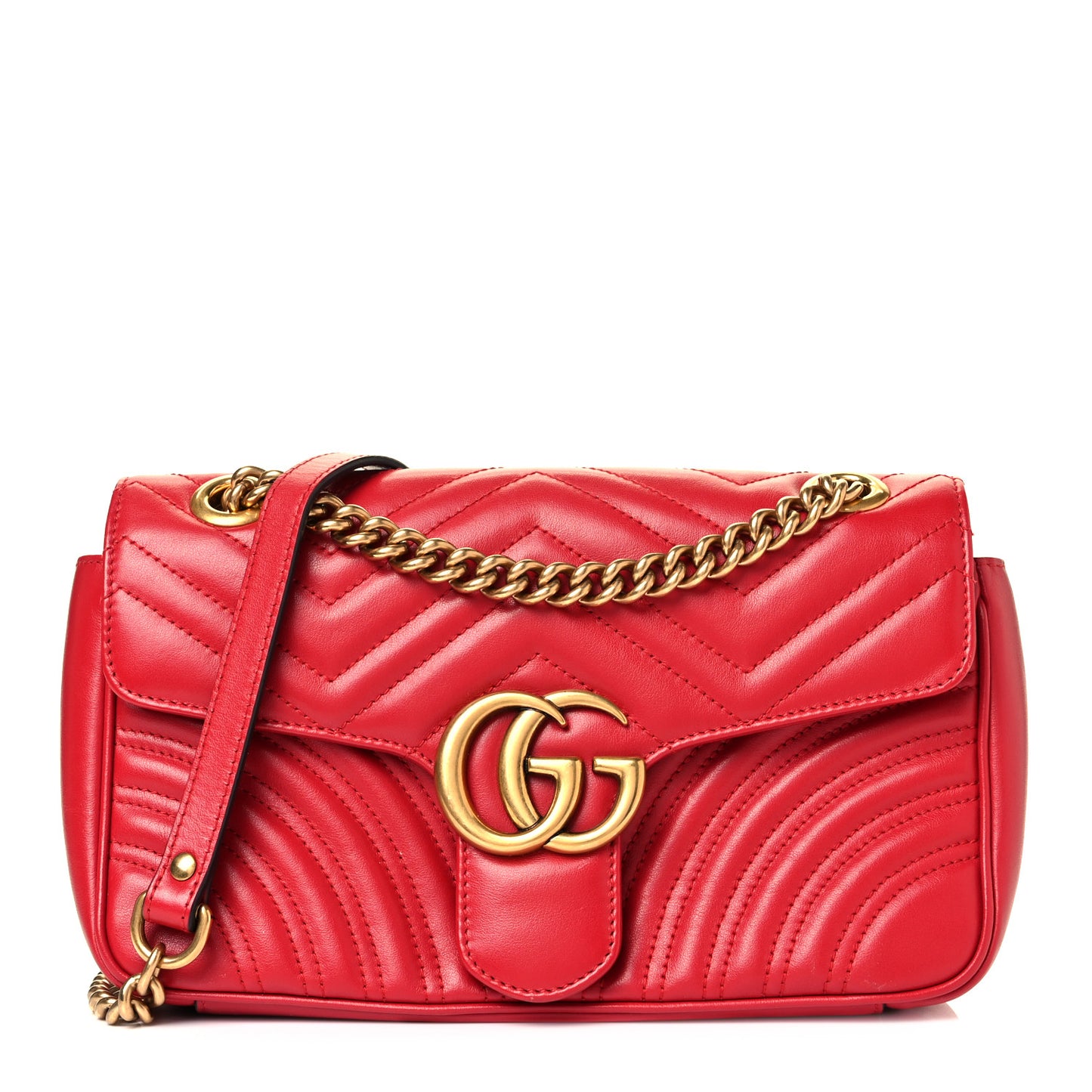 Calfskin Matelasse Small GG Marmont Shoulder Bag Hibiscus Red