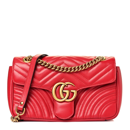Gucci Calfskin Matelasse Small GG Marmont Shoulder Bag Hibiscus Red 1 of 9