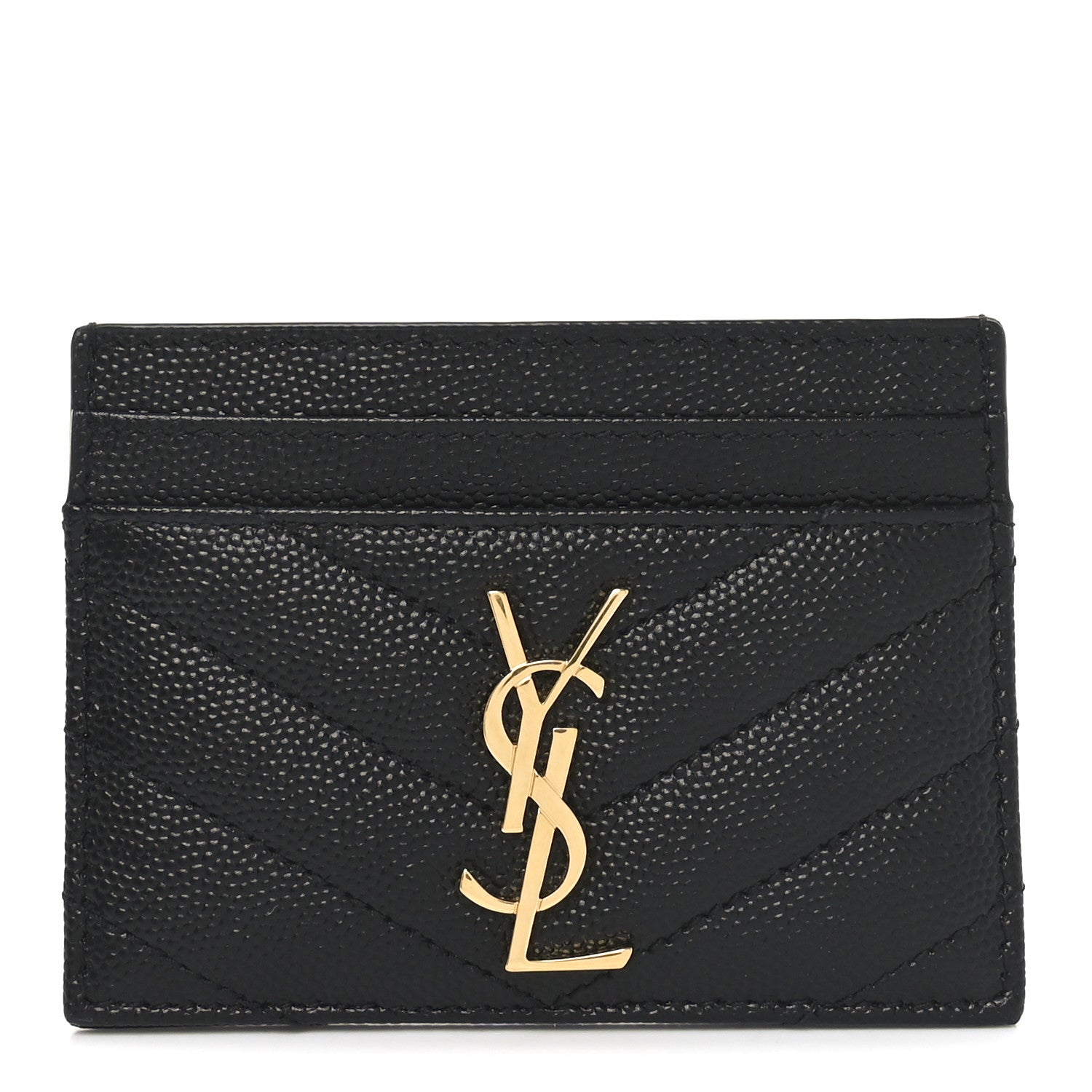 Saint Laurent Grain De Poudre Matelasse Chevron Monogram Credit Card Case Black 1 of 6