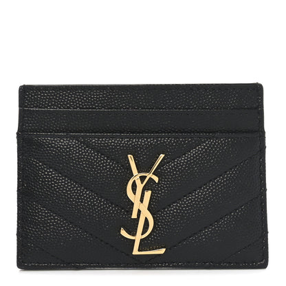 Saint Laurent Grain De Poudre Matelasse Chevron Monogram Credit Card Case Black 1 of 6