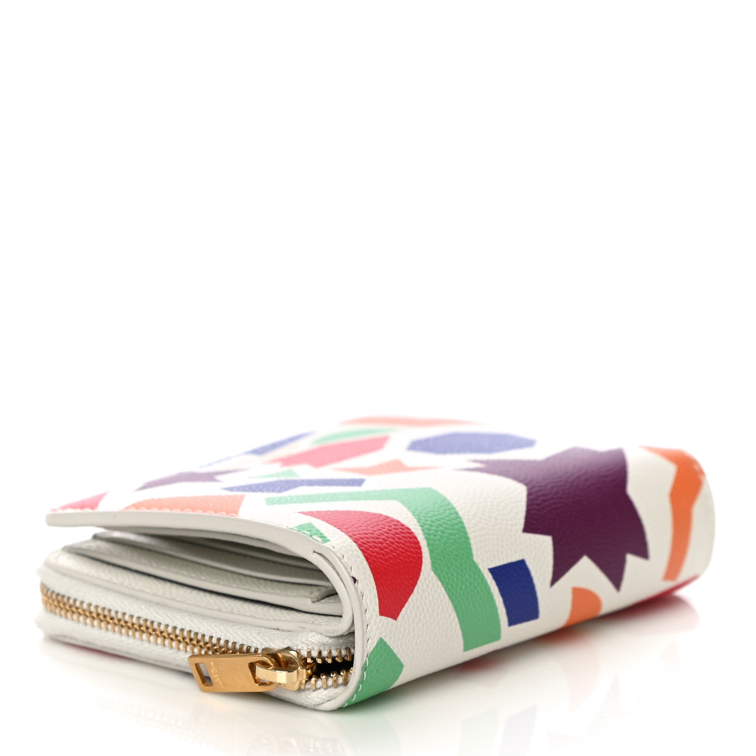 Saint Laurent Grained Calfskin Paris Compact Zip Around Wallet White Multicolor 4 of 10