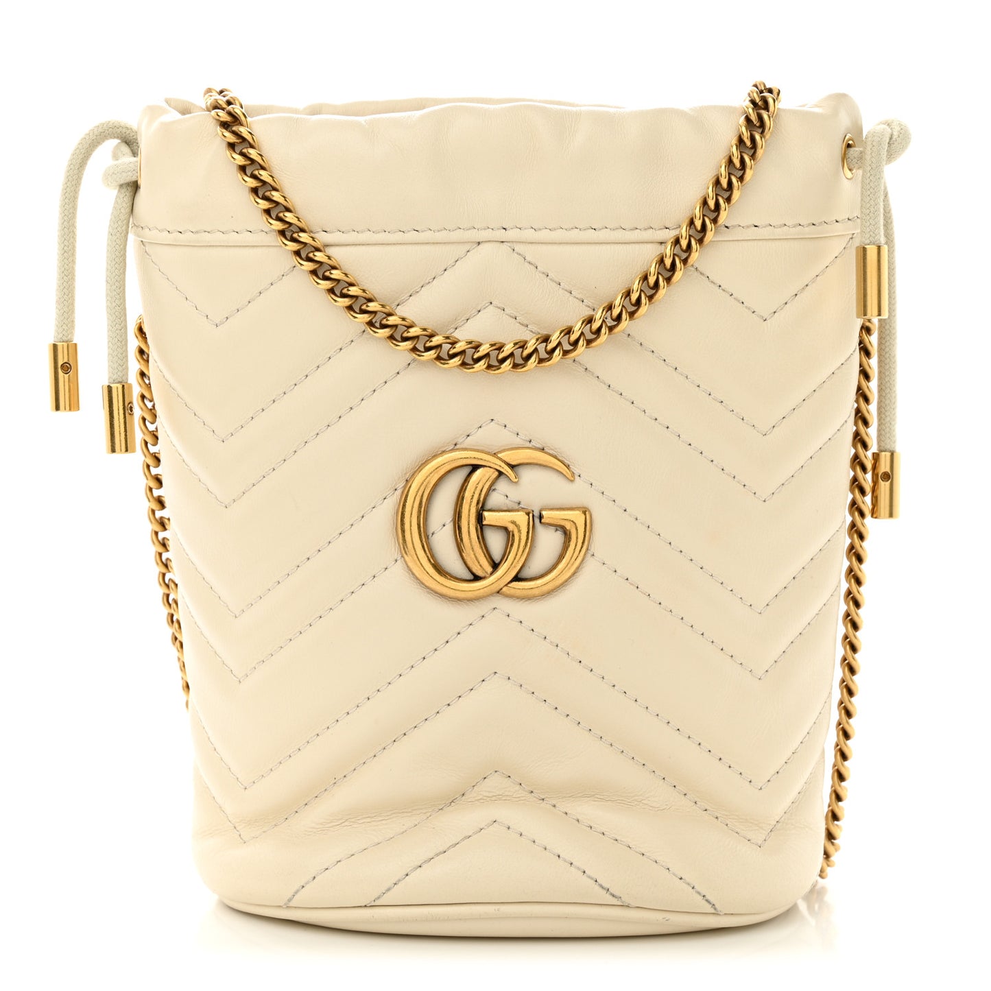 Calfskin Matelasse Mini GG Marmont 2.0 Bucket Bag White
