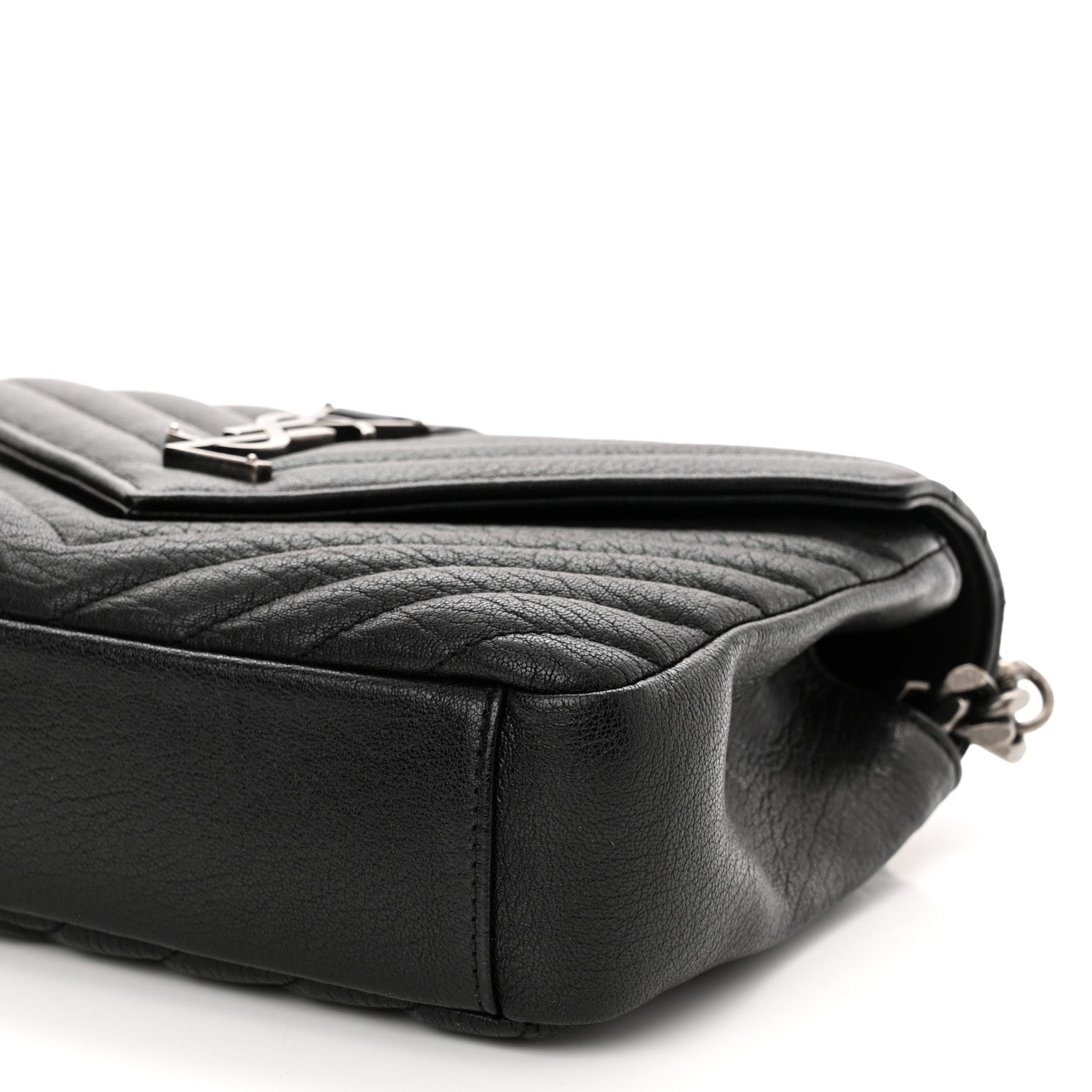 Saint Laurent Sheepskin Matelasse Chevron Monogram Medium College Bag Black 10 of 12