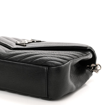 Saint Laurent Sheepskin Matelasse Chevron Monogram Medium College Bag Black 10 of 12