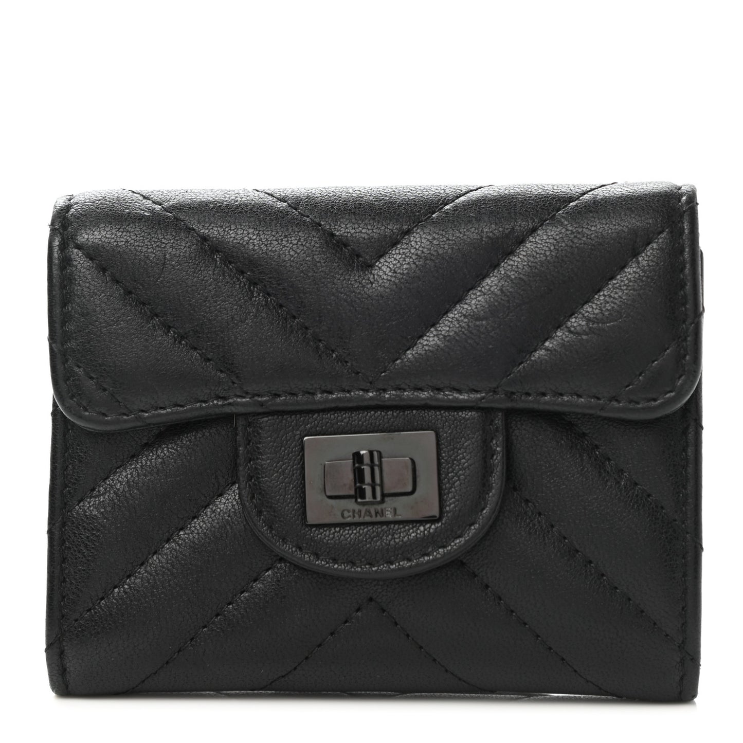 Aged Calfskin Chevron Quilted Reissue Flap Card Holder So Black
