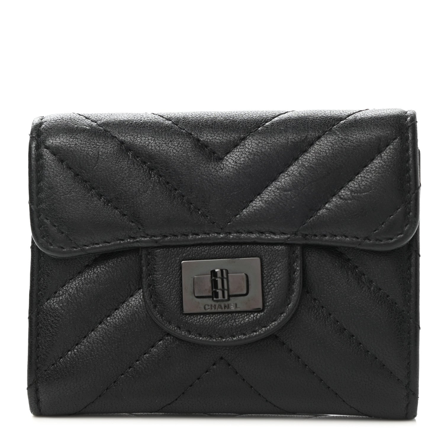 Chanel Aged Calfskin Chevron Quilted Reissue Flap Card Holder So Black 1 of 9