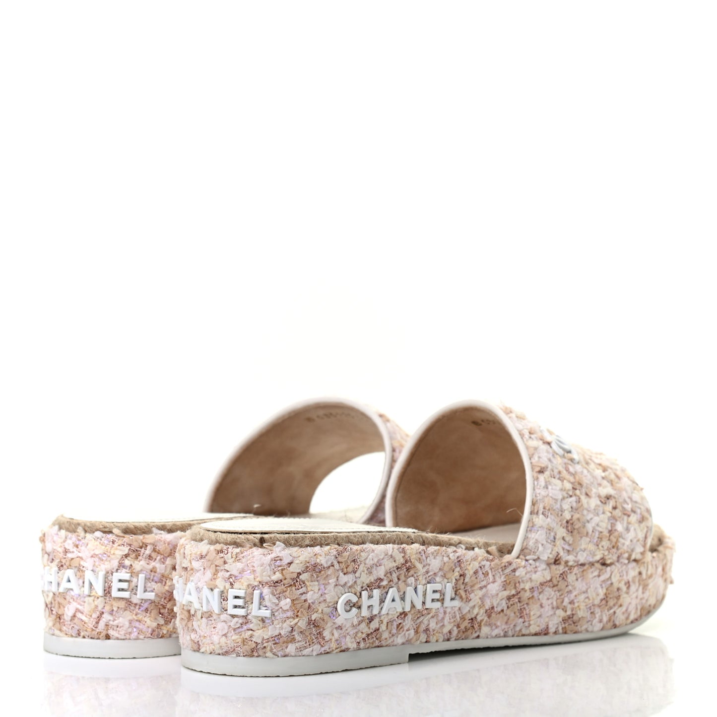 Tweed CC Platform Mule Sandal 35 Beige Pink