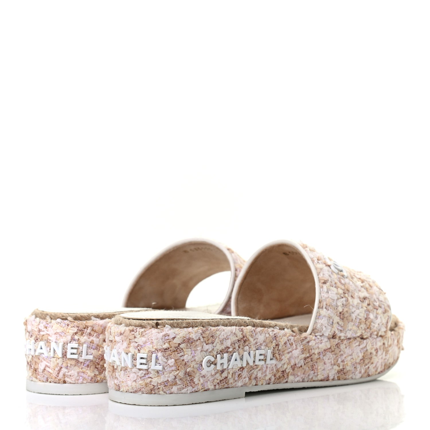 Chanel Tweed CC Platform Mule Sandal 35 Beige Pink 4 of 8