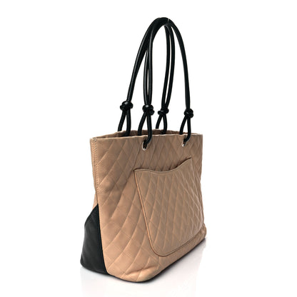 Chanel Calfskin Quilted Large Cambon Tote Beige Black 4 of 12