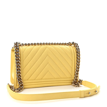Chanel Caviar Chevron Quilted Medium Boy Flap Yellow 2 of 9