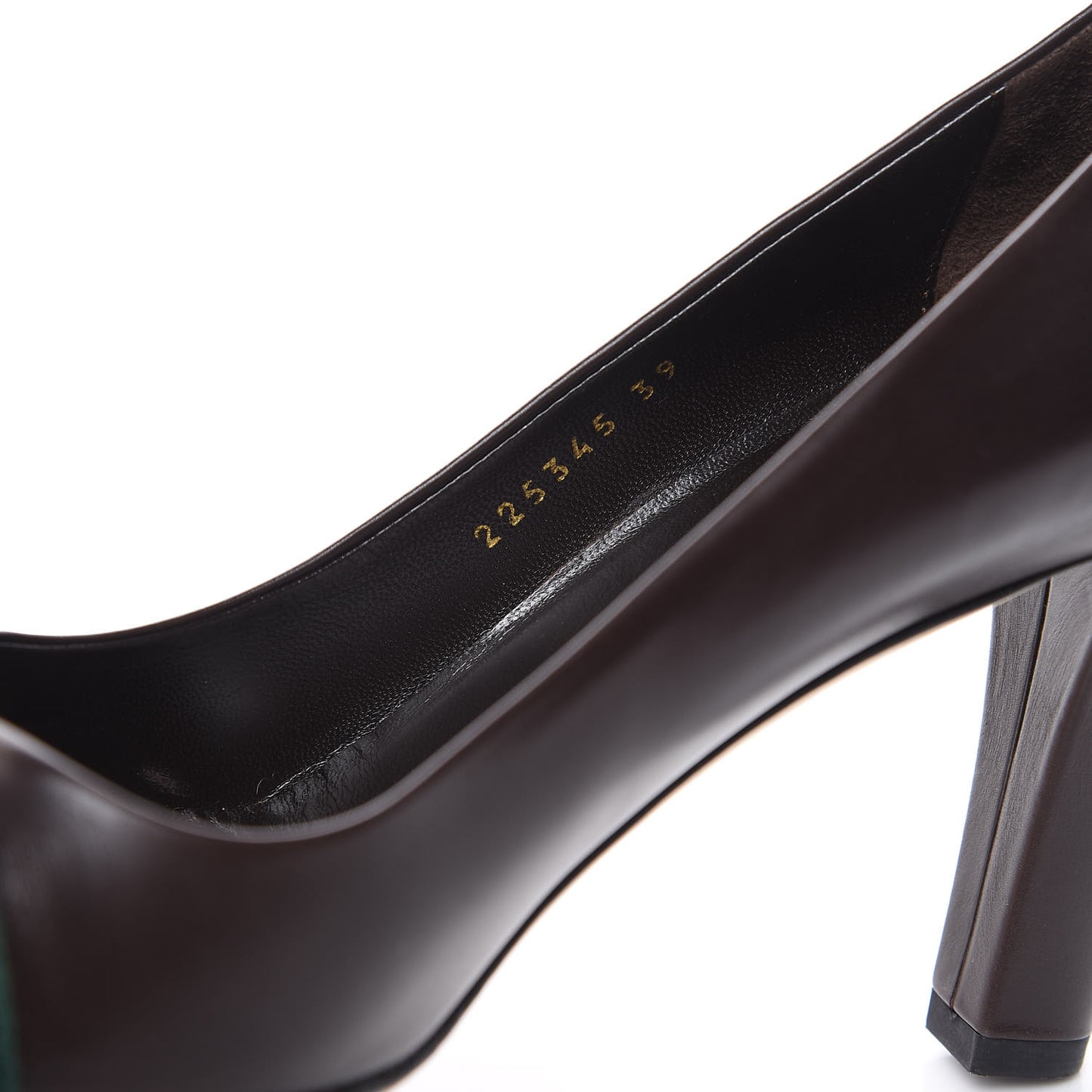 Calfskin Interlocking GG Web Mid Heel Pumps 39 Dark Cocoa