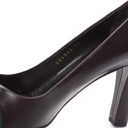 Gucci Calfskin Interlocking GG Web Mid Heel Pumps 39 Dark Cocoa 7 of 8