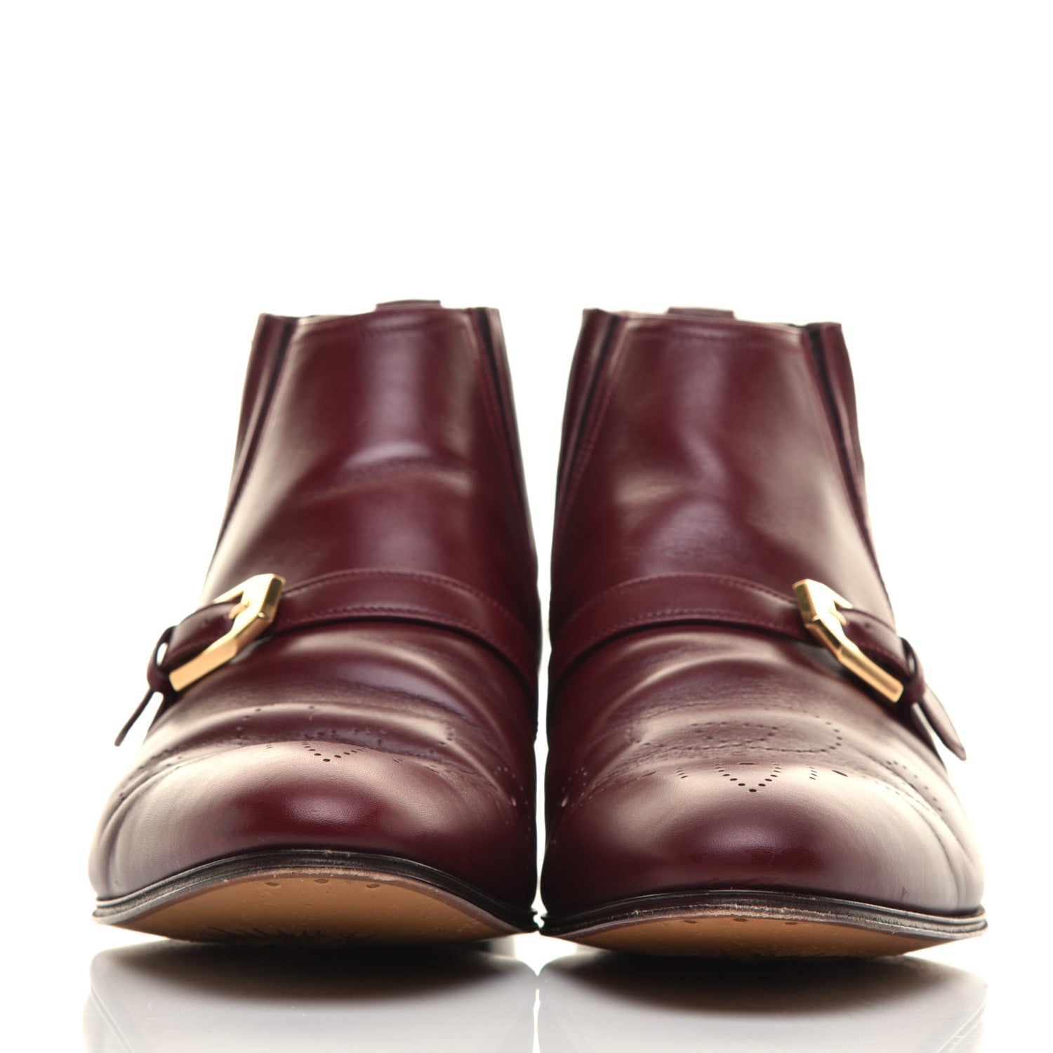 Gucci New Waxed Calfskin Mens G Medallion Toe Ankle Boots 10.5 Red Bordeaux 2 of 10