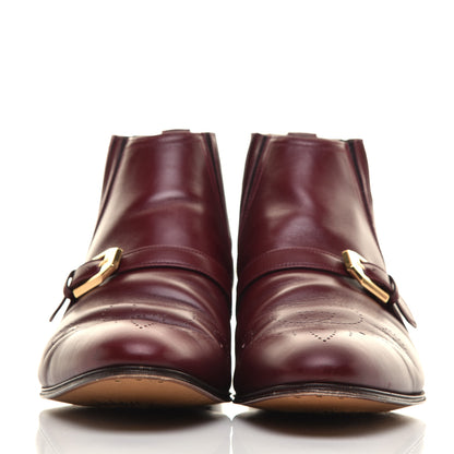 Gucci New Waxed Calfskin Mens G Medallion Toe Ankle Boots 10.5 Red Bordeaux 2 of 10