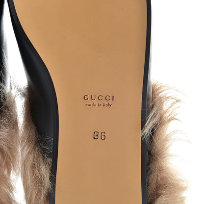 Gucci Calfskin Fur Tiger Embroidered Womens Princetown Slippers 36 Black 7 of 9