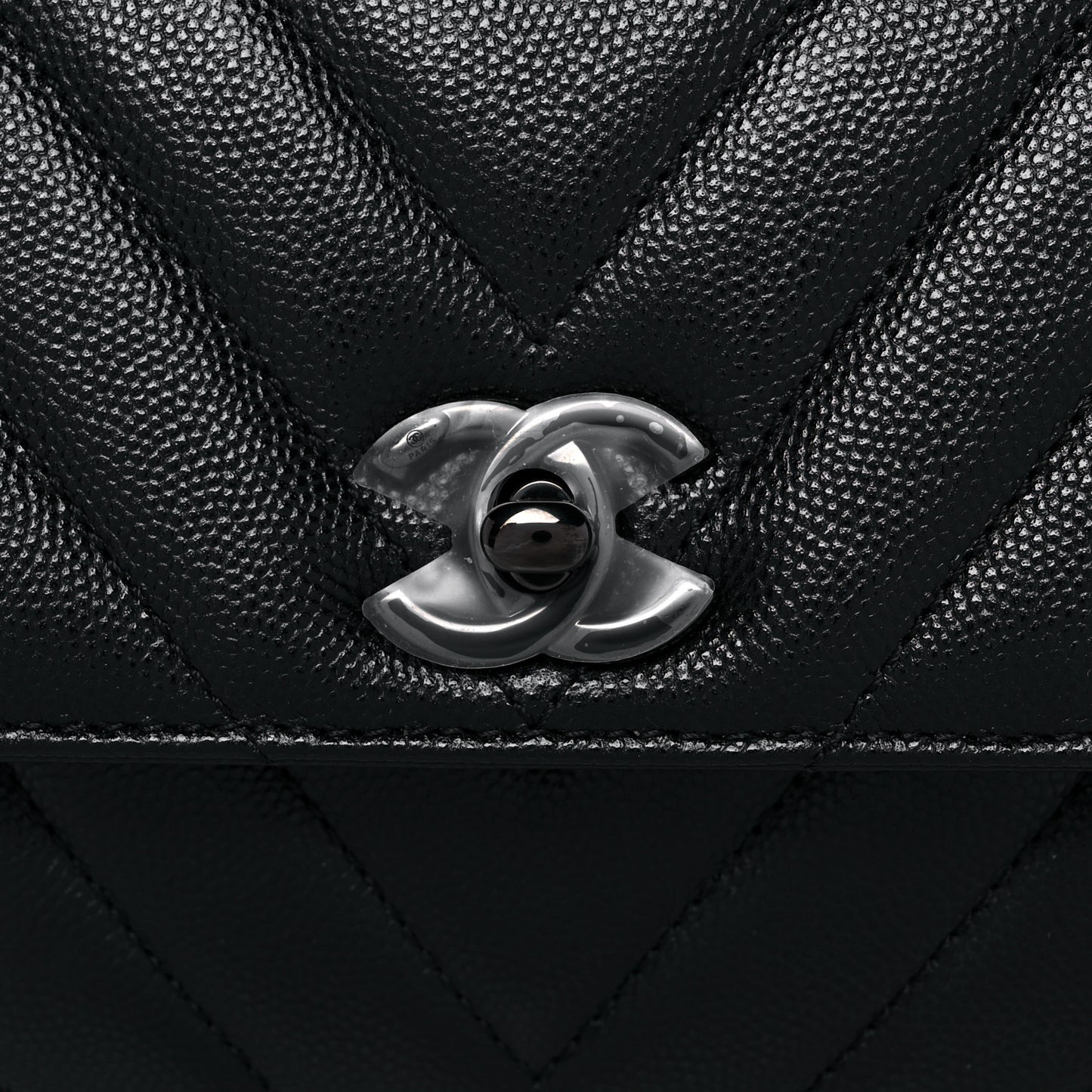 Caviar Chevron Quilted Mini Coco Handle Flap So Black