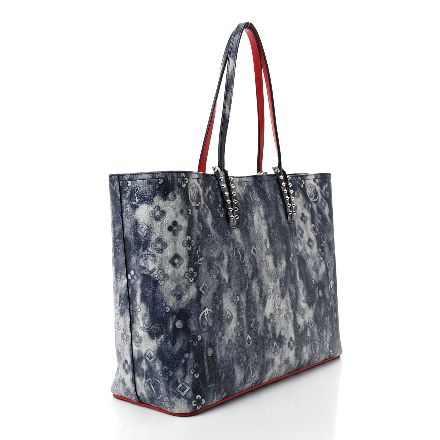 Metallic Calfskin Tie Dye Spikes East West Cabata Tote Blue Multicolor