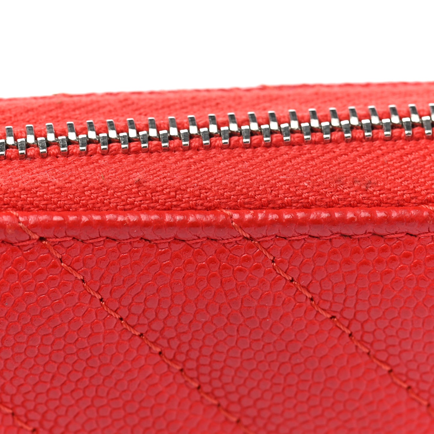 Caviar Chevron Quilted Medium Zip Around Wallet Red