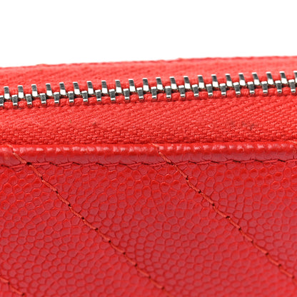 Chanel Caviar Chevron Quilted Medium Zip Around Wallet Red 13 of 18
