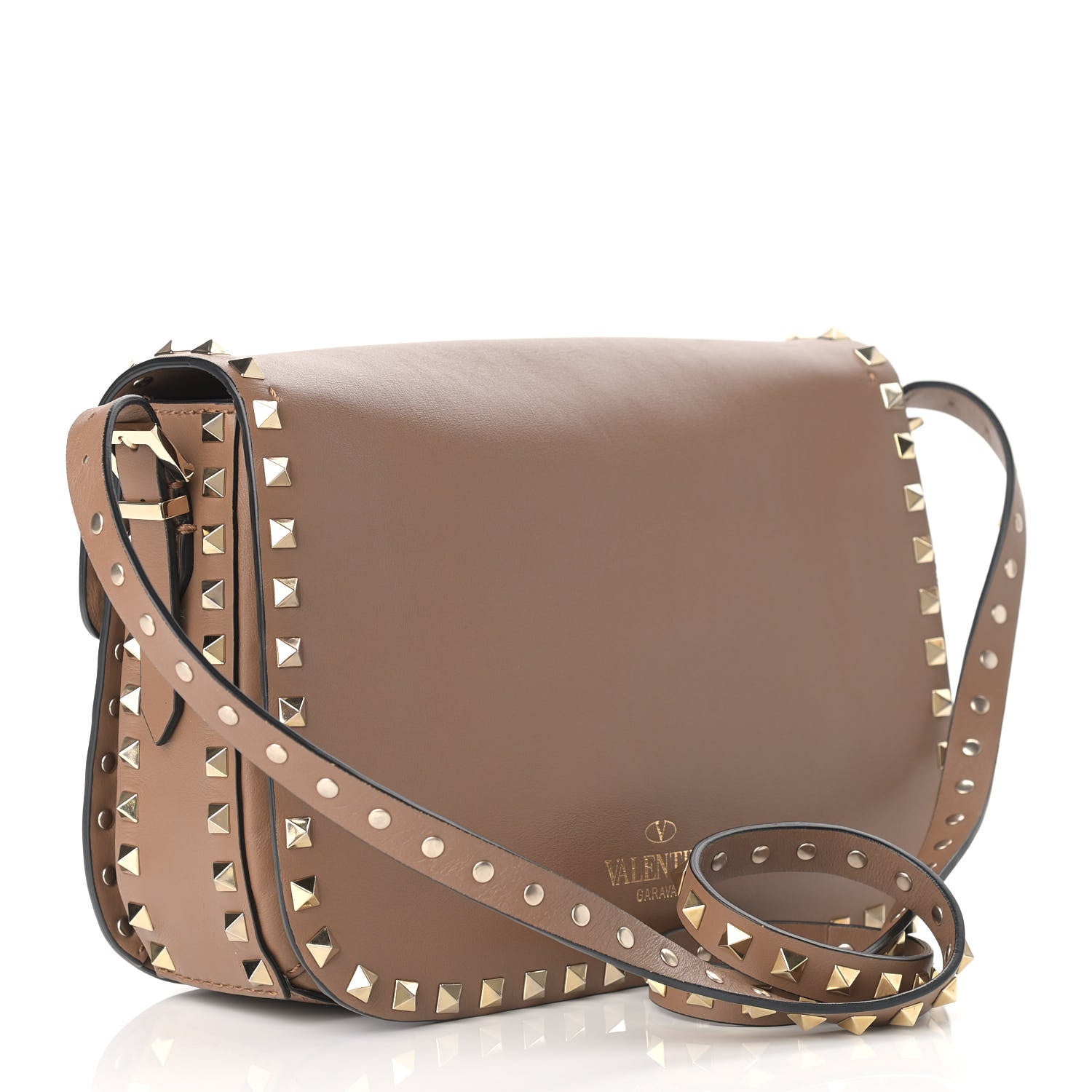 Valentino Garavani Vitello Medium Rockstud Flap Saddle Bag Nocciola 3 of 11