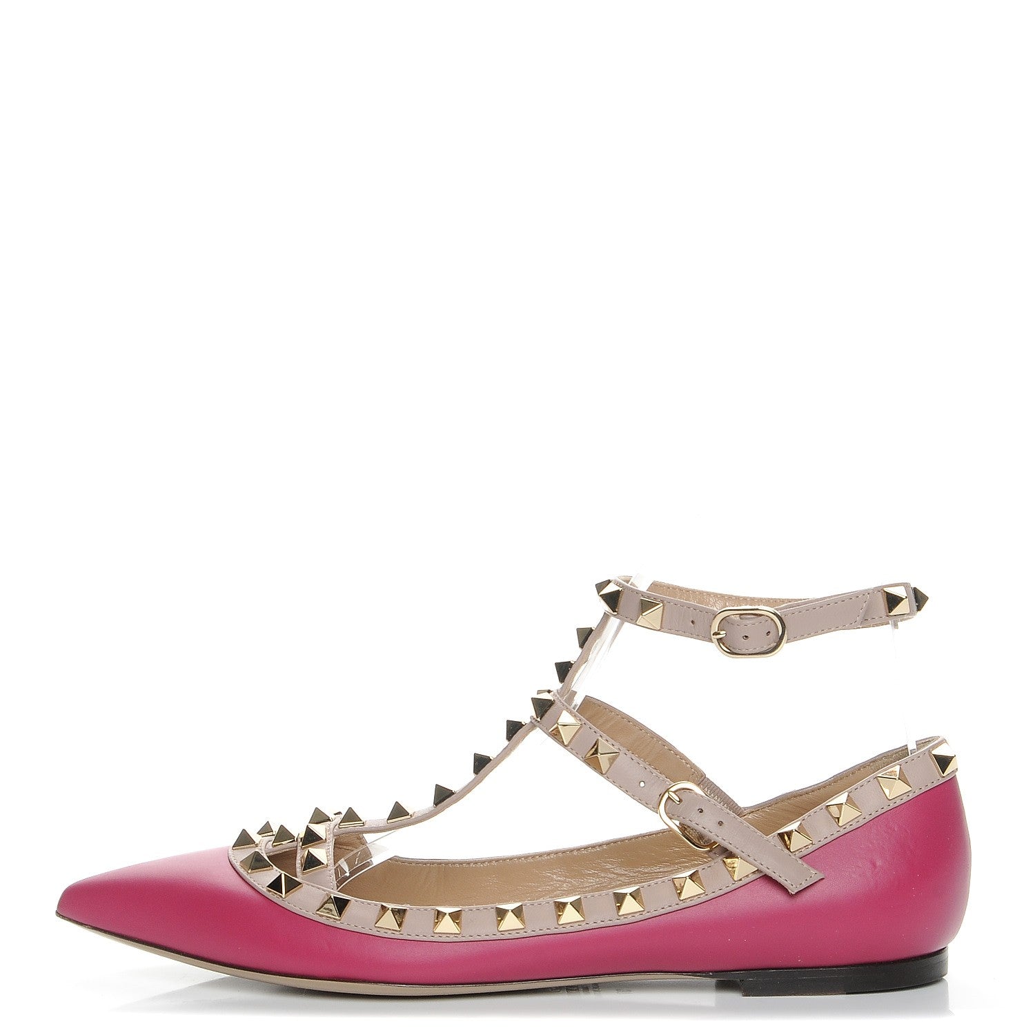 Valentino Garavani Calfskin Nappa Rockstud Cage Ballerina Flats 37 Deep Cyclamin Poudre 1 of 8
