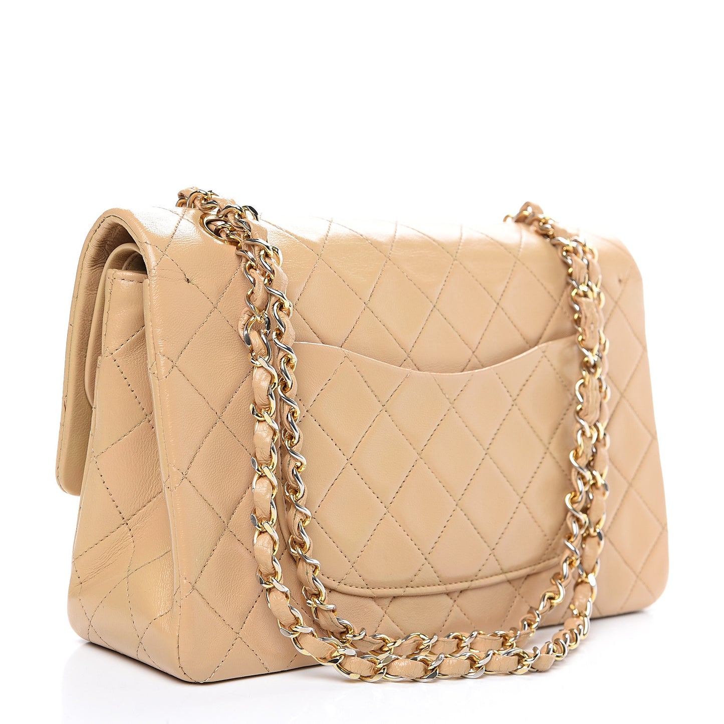 Lambskin Quilted Small Double Flap Beige