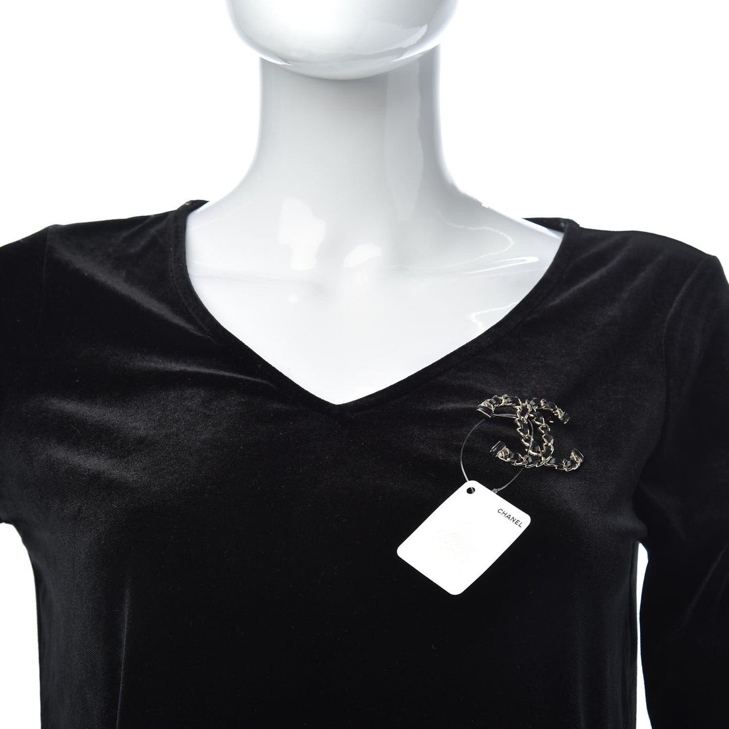 Lambskin Chain CC Brooch Black Gold